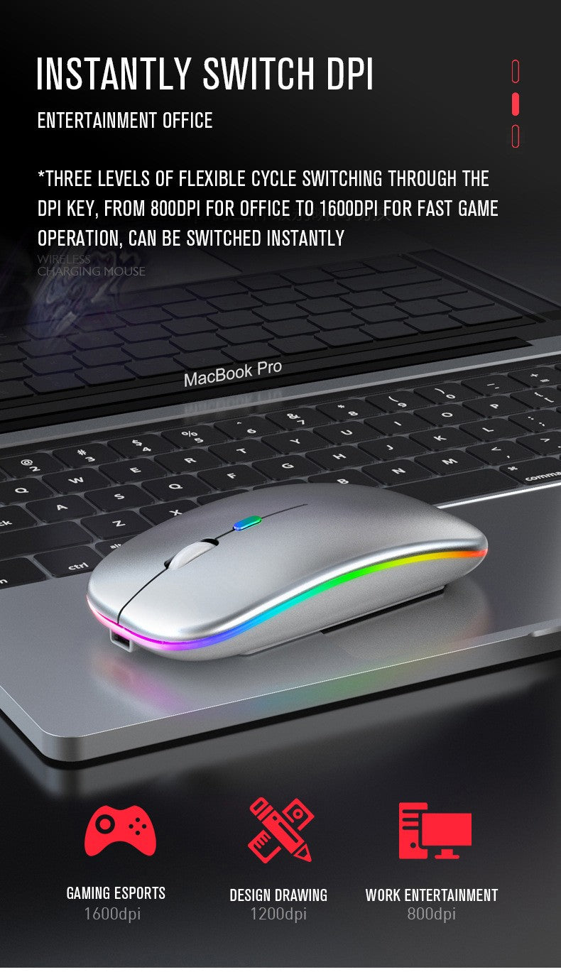 Rato sem fio bluetooth recarregável com 2.4ghz usb rgb 1600dpi mouse para comput
