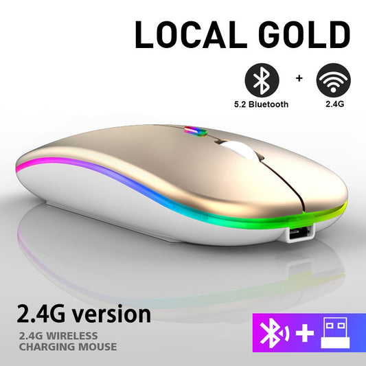 Rato sem fio bluetooth recarregável com 2.4ghz usb rgb 1600dpi mouse para comput