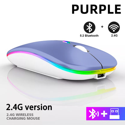 Rato sem fio bluetooth recarregável com 2.4ghz usb rgb 1600dpi mouse para comput