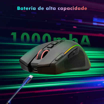 Mouse Gamer Tri-Mode 8000DPI - Bluetooth/2.4G/Cabo, 9 Botões Programáveis, Bater