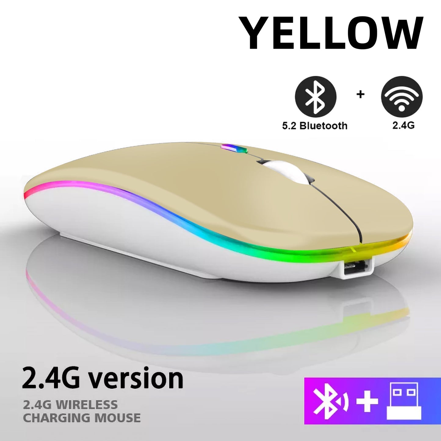 Rato sem fio bluetooth recarregável com 2.4ghz usb rgb 1600dpi mouse para comput