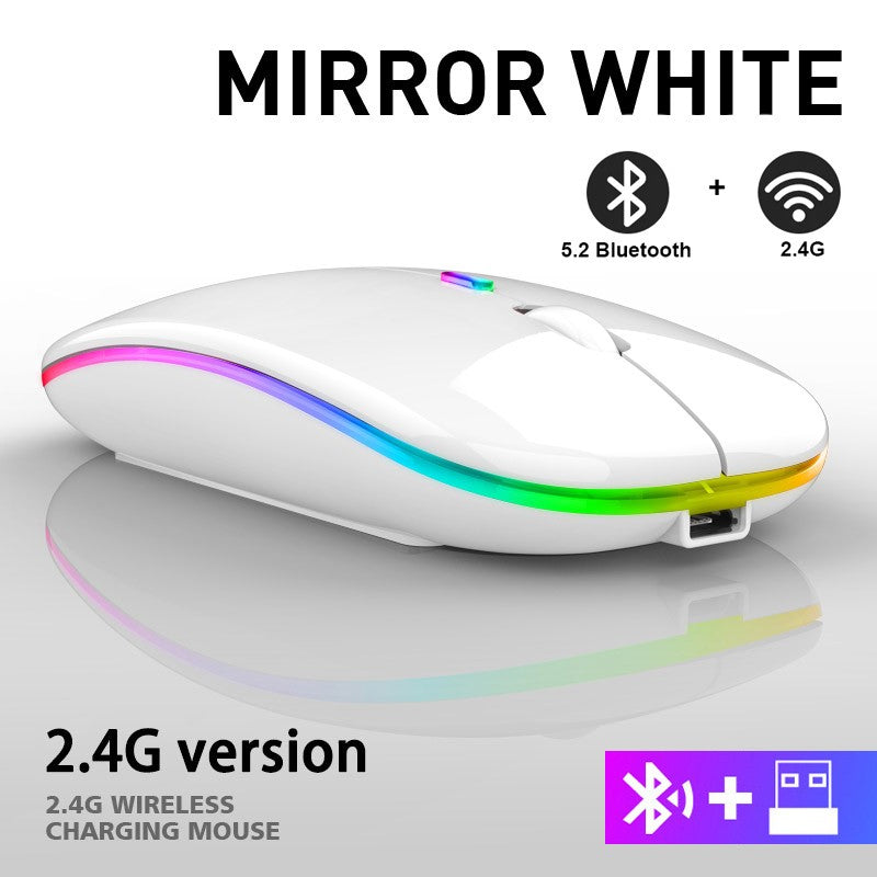 Rato sem fio bluetooth recarregável com 2.4ghz usb rgb 1600dpi mouse para comput