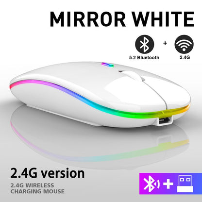 Rato sem fio bluetooth recarregável com 2.4ghz usb rgb 1600dpi mouse para comput