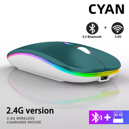 Rato sem fio bluetooth recarregável com 2.4ghz usb rgb 1600dpi mouse para comput