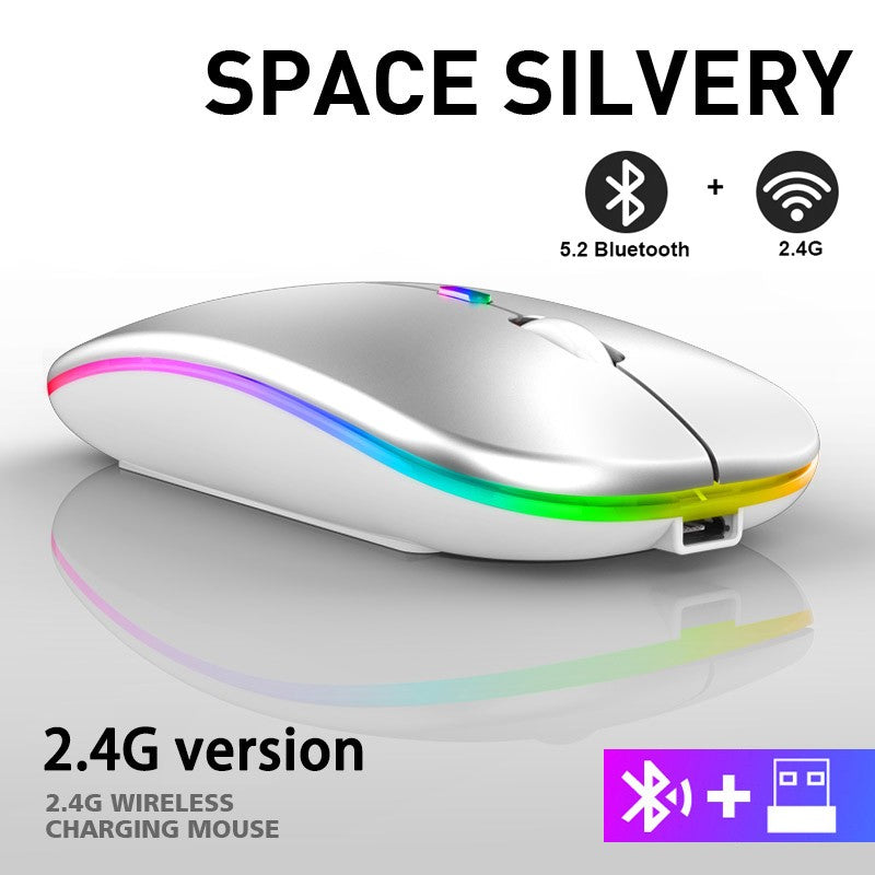 Rato sem fio bluetooth recarregável com 2.4ghz usb rgb 1600dpi mouse para comput