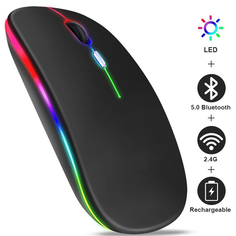 Rato sem fio bluetooth recarregável com 2.4ghz usb rgb 1600dpi mouse para comput