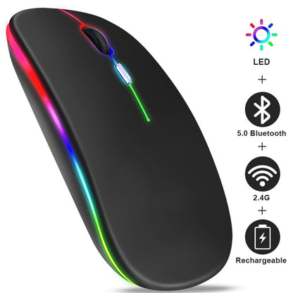 Rato sem fio bluetooth recarregável com 2.4ghz usb rgb 1600dpi mouse para comput