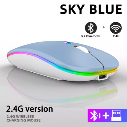 Rato sem fio bluetooth recarregável com 2.4ghz usb rgb 1600dpi mouse para comput