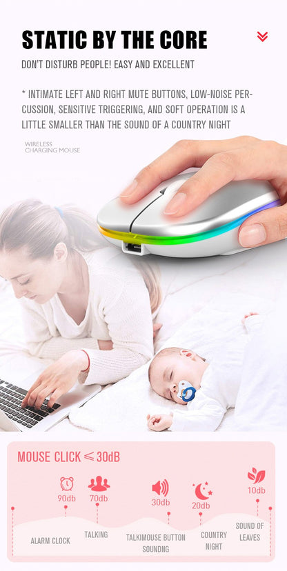 Rato sem fio bluetooth recarregável com 2.4ghz usb rgb 1600dpi mouse para comput