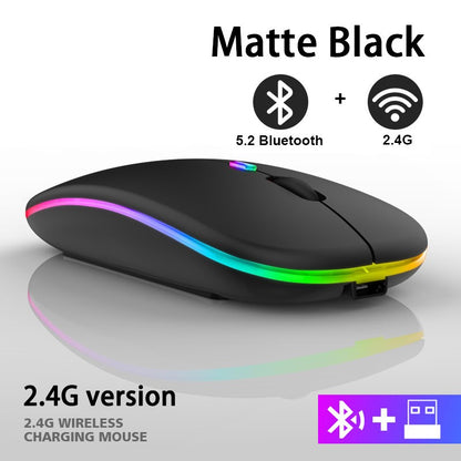 Rato sem fio bluetooth recarregável com 2.4ghz usb rgb 1600dpi mouse para comput