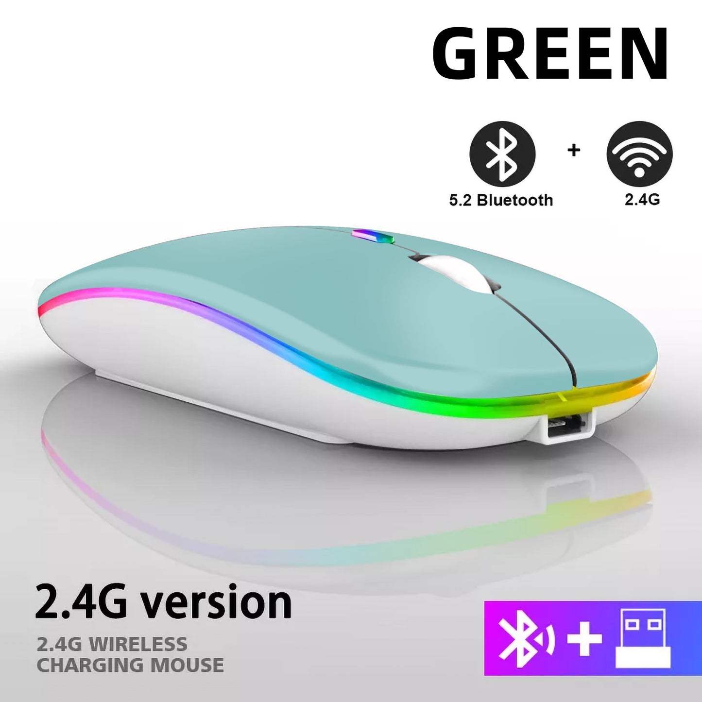 Rato sem fio bluetooth recarregável com 2.4ghz usb rgb 1600dpi mouse para comput