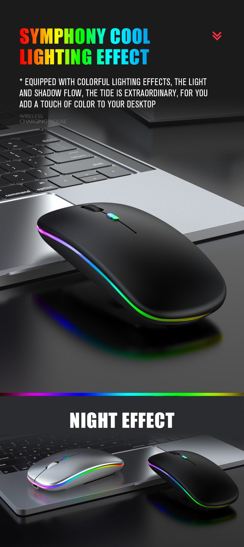 Rato sem fio bluetooth recarregável com 2.4ghz usb rgb 1600dpi mouse para comput