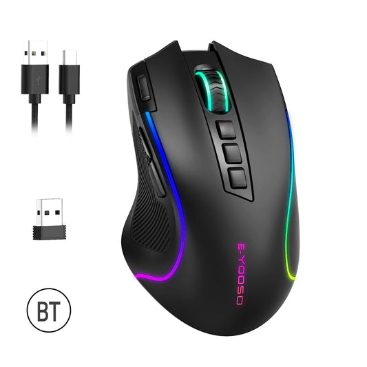 Mouse Gamer Tri-Mode 8000DPI - Bluetooth/2.4G/Cabo, 9 Botões Programáveis, Bater