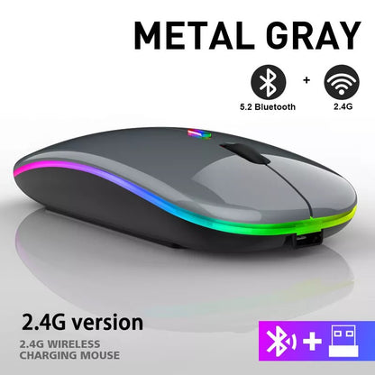 Rato sem fio bluetooth recarregável com 2.4ghz usb rgb 1600dpi mouse para comput