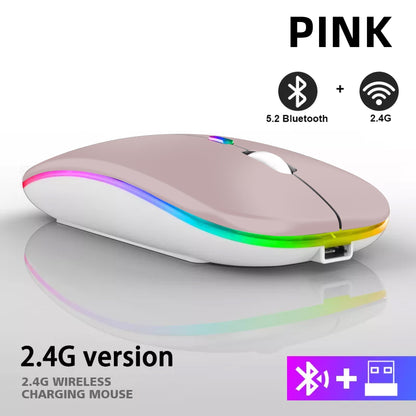 Rato sem fio bluetooth recarregável com 2.4ghz usb rgb 1600dpi mouse para comput